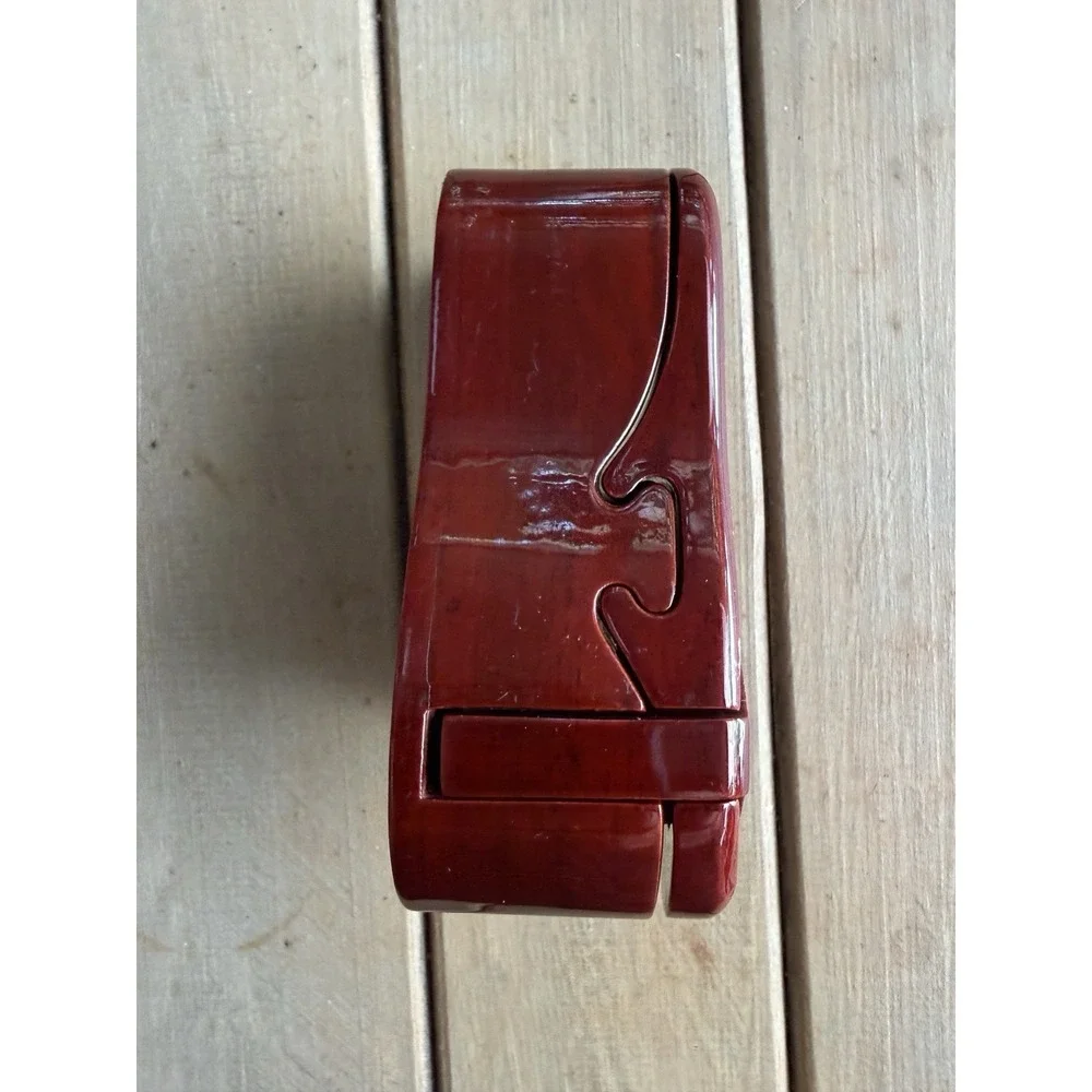 Glossy Lacquer Wooden Dog Secret Puzzle Box Hand Carved Trinket Case